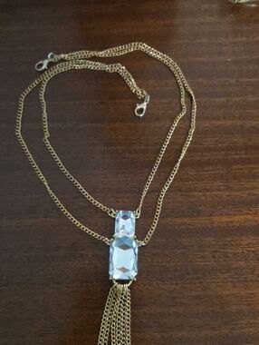 Gold-Tone Layered Necklace with Clear Crystal Pendant and Tassel